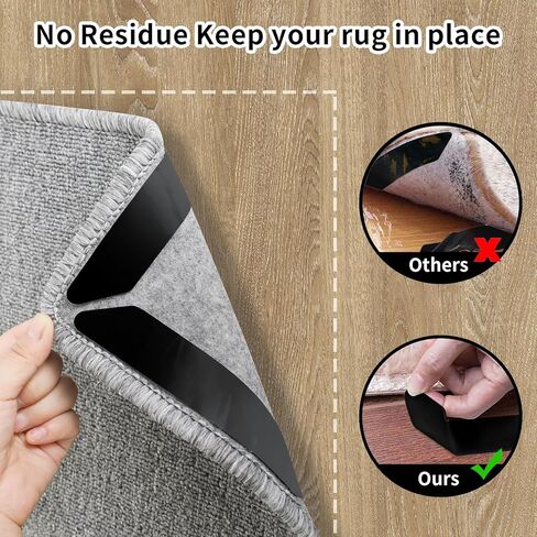16 قطعة من مقابض وسادات السجاد غير القابلة للانزلاق، تحافظ على زوايا السجاد من التجعيد والتجميع، شريط سجاد قابل لإعادة الاستخدام للأرضيات الصلبة والبلاط، حامل سجاد لاصق مزدوج الجوانب قابل للغسل يبقي الزاوية مسطحة in Kuwait