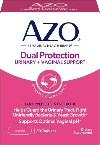 AZO Dual Protection, Urinary + Vaginal Support, Prebiotics and Probiotics for Women*, Starts Working Within 24 Hours, Non-GMO, 30 Count in Kuwait