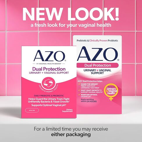 AZO Dual Protection, Urinary + Vaginal Support, Prebiotics and Probiotics for Women*, Starts Working Within 24 Hours, Non-GMO, 30 Count in Kuwait