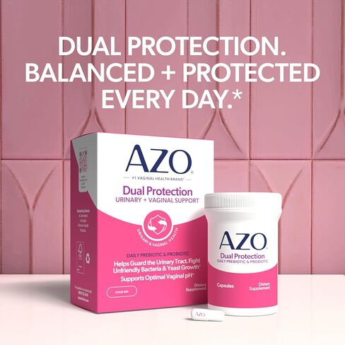 AZO Dual Protection, Urinary + Vaginal Support, Prebiotics and Probiotics for Women*, Starts Working Within 24 Hours, Non-GMO, 30 Count in Kuwait