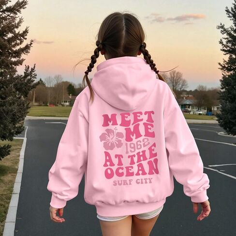 لطيف الوردي هوديس للأطفال الفتيات الجمالية Preppy بلوزات العصرية نفخة هوديي الفتاة زهرة الجرافيك بلوزة كاجوال in Kuwait