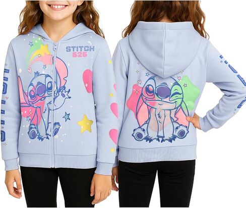 Disney Lilo and Stitch Girls Zip Up Hoodie - Cozy Fleece Full Zip Cartoon Graphic Hoodies - Cute Zip Up Sweatshirt for Girls in Saudi Arabia