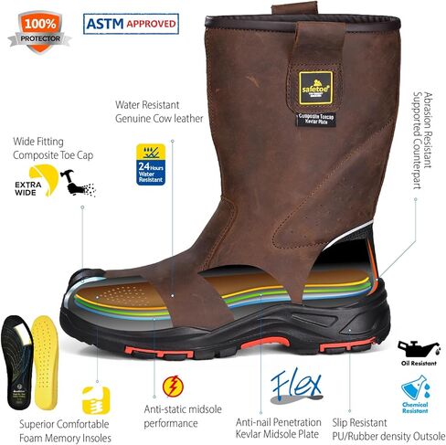 Work Boots for Men Cow Leather Safety Boot 8-inch Composite Toe Industrial Construction Boots for Oil,Gas,Mine in Saudi Arabia