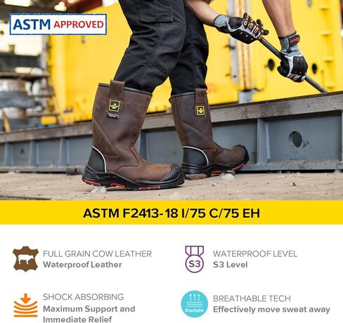 Work Boots for Men Cow Leather Safety Boot 8-inch Composite Toe Industrial Construction Boots for Oil,Gas,Mine in Saudi Arabia
