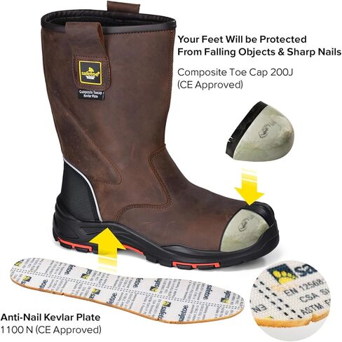 Work Boots for Men Cow Leather Safety Boot 8-inch Composite Toe Industrial Construction Boots for Oil,Gas,Mine in Saudi Arabia