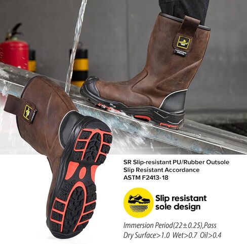 Work Boots for Men Cow Leather Safety Boot 8-inch Composite Toe Industrial Construction Boots for Oil,Gas,Mine in Saudi Arabia