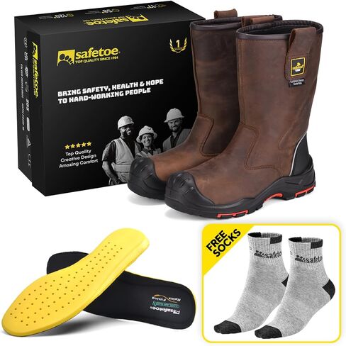 Work Boots for Men Cow Leather Safety Boot 8-inch Composite Toe Industrial Construction Boots for Oil,Gas,Mine in Saudi Arabia
