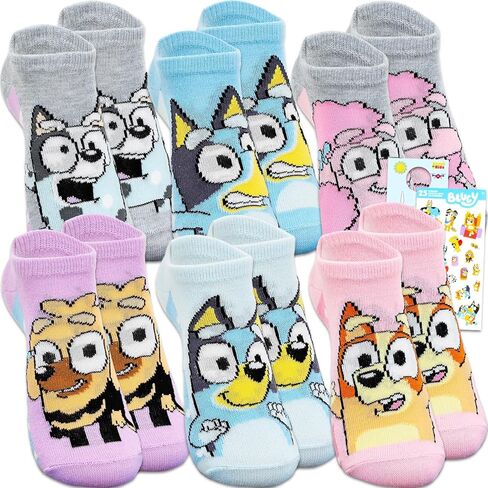Bluey Socks for Girls 6-8 - Bundle with 6 Pairs of No Show Socks Size 10-4 Plus Stickers, More | Bluey Apparel for Boys, Girls, Kids in Saudi Arabia
