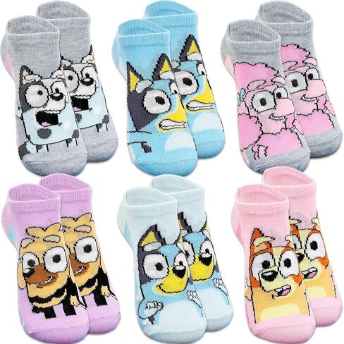 Bluey Socks for Girls 6-8 - Bundle with 6 Pairs of No Show Socks Size 10-4 Plus Stickers, More | Bluey Apparel for Boys, Girls, Kids in Saudi Arabia