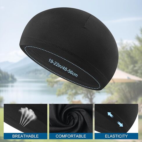 2 Pack Skull Caps for Men Women, Beanie Hats Under Helmet Liner of Bicycle and Motorcycle, Sports Cycling Sweat Hats for All Seasons Black in Saudi Arabia