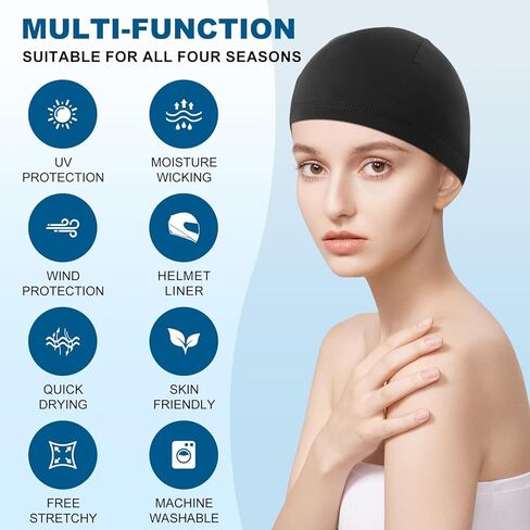 2 Pack Skull Caps for Men Women, Beanie Hats Under Helmet Liner of Bicycle and Motorcycle, Sports Cycling Sweat Hats for All Seasons Black in Saudi Arabia