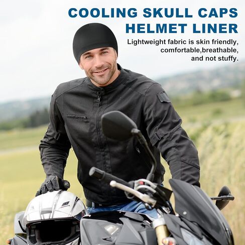 2 Pack Skull Caps for Men Women, Beanie Hats Under Helmet Liner of Bicycle and Motorcycle, Sports Cycling Sweat Hats for All Seasons Black in Saudi Arabia