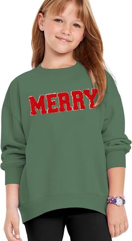 الاطفال فتاة عيد ميلاد سعيد البلوز Crewneck الصوف قمصان الشنيل التصحيح عيد الميلاد بلوفر شتوي أعلى 6-12Y in Kuwait