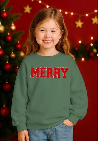 الاطفال فتاة عيد ميلاد سعيد البلوز Crewneck الصوف قمصان الشنيل التصحيح عيد الميلاد بلوفر شتوي أعلى 6-12Y in Kuwait