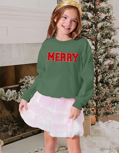 الاطفال فتاة عيد ميلاد سعيد البلوز Crewneck الصوف قمصان الشنيل التصحيح عيد الميلاد بلوفر شتوي أعلى 6-12Y in Kuwait