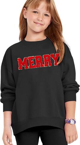الاطفال فتاة عيد ميلاد سعيد البلوز Crewneck الصوف قمصان الشنيل التصحيح عيد الميلاد بلوفر شتوي أعلى 6-12Y in Kuwait