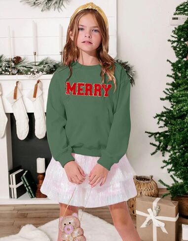 الاطفال فتاة عيد ميلاد سعيد البلوز Crewneck الصوف قمصان الشنيل التصحيح عيد الميلاد بلوفر شتوي أعلى 6-12Y in Kuwait