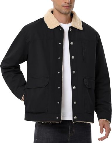 Men's Winter Fleece Lined Jacket Casual Thermal Trucker Coat Lightweight Cotton Cargo Work Jacket with Pockets for Fall in Saudi Arabia