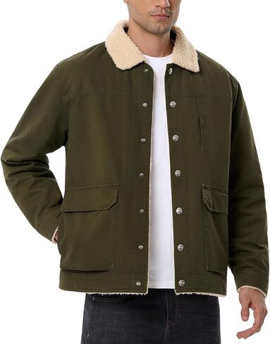 Men's Winter Fleece Lined Jacket Casual Thermal Trucker Coat Lightweight Cotton Cargo Work Jacket with Pockets for Fall in Saudi Arabia