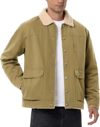 Men's Winter Fleece Lined Jacket Casual Thermal Trucker Coat Lightweight Cotton Cargo Work Jacket with Pockets for Fall in Saudi Arabia