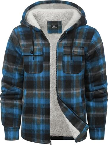 Little Beauty Men's Flannel Hoodie Jacket Zip Up Fleece Plaid Jackets with Pokect Sherpa Lined Hooded Winter Warm Coat in Saudi Arabia