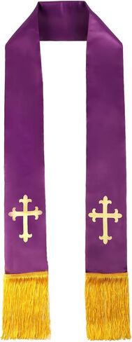 Clergy Stole for Men Church Supplies,Choir Stole with Cross for Wedding Officiant Priest Robe Accessories,Baptism Catholic Church Priest Mass Stoles Accessories,Purple Cloth for Easter Cross in Saudi Arabia