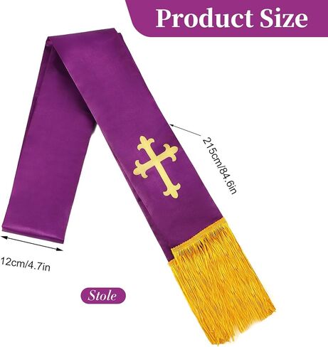 Clergy Stole for Men Church Supplies,Choir Stole with Cross for Wedding Officiant Priest Robe Accessories,Baptism Catholic Church Priest Mass Stoles Accessories,Purple Cloth for Easter Cross in Saudi Arabia