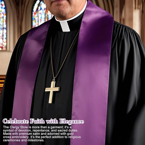Clergy Stole for Men Church Supplies,Choir Stole with Cross for Wedding Officiant Priest Robe Accessories,Baptism Catholic Church Priest Mass Stoles Accessories,Purple Cloth for Easter Cross in Saudi Arabia