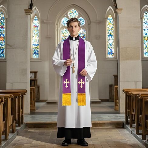 Clergy Stole for Men Church Supplies,Choir Stole with Cross for Wedding Officiant Priest Robe Accessories,Baptism Catholic Church Priest Mass Stoles Accessories,Purple Cloth for Easter Cross in Saudi Arabia
