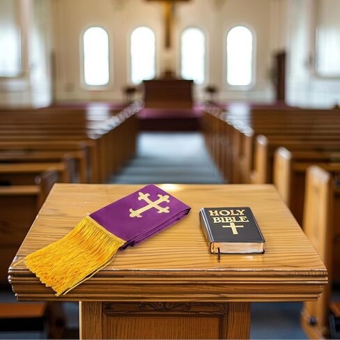 Clergy Stole for Men Church Supplies,Choir Stole with Cross for Wedding Officiant Priest Robe Accessories,Baptism Catholic Church Priest Mass Stoles Accessories,Purple Cloth for Easter Cross in Saudi Arabia