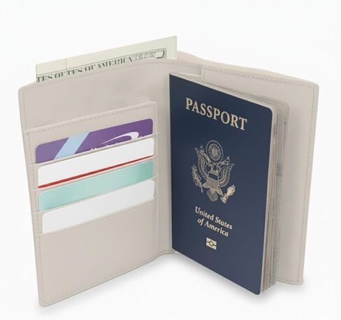 WANDERINGS Leather Travel Wallet with Passport Holder - 5.5" x 4" - Genuine Leather Case with RFID Blocking for Men and Women - Folding Wallet for Passports - Oat Color in Saudi Arabia
