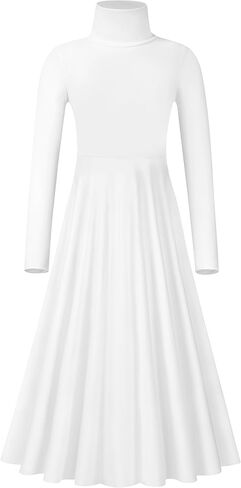 MOLLDAN Girls Praise Dance Dress High Neck Long Sleeve Liturgical Church Worship Fit Full Length,Breathable Lined in Saudi Arabia