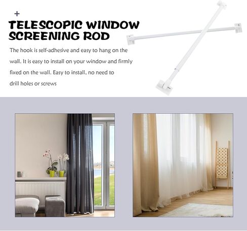 2pcs Adhesive Hook Tension Curtain Rods Telescoping Small Window Rods for Bedroom and Kitchen No Drill Installation for Sheer Curtains in Saudi Arabia