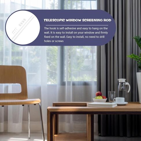 2pcs Adhesive Hook Tension Curtain Rods Telescoping Small Window Rods for Bedroom and Kitchen No Drill Installation for Sheer Curtains in Saudi Arabia
