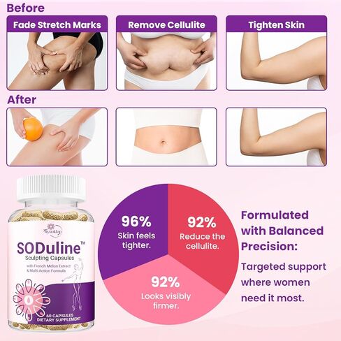 Anti Cellulite Supplement, SODuline™ Sculpting Capsules with French Melon SOD & Phyto Beadlets, Cellulite Reduces, Cellulite Remover for Legs, Skin Smoothing & Thighs, Collagen Supplements, 60 Caps in Saudi Arabia