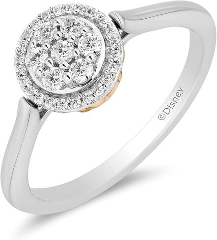 Jewelili Enchanted Disney Fine Jewelry Sterling Silver and 10K Yellow Gold with 1/4 CTTW Diamonds Jasmine Ring Size 6 in Saudi Arabia