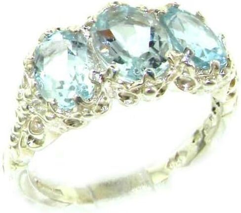 925 Sterling Silver Real Genuine Aquamarine Womens Band Ring in Saudi Arabia