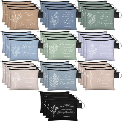 40 قطعة من محفظة النقود المعدنية الصغيرة للنساء حقائب مستحضرات التجميل الدينية الملهمة من الكتاب المقدس، حقيبة صغيرة هدية الكنيسة، حقيبة محفظة مع سحاب للسفر والنساء الأم (نمط البساطة) in Kuwait