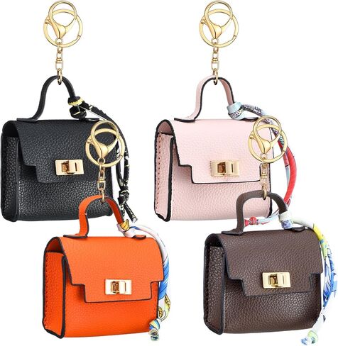 Tondiamo 4pcs Mini Backpack Keychain Coin Purse Keychain Mini Bag Pendents PU Leather Makeup Bag Change Pouch Cute Twist Lock Key Pocket Lipstick Bags for Women Headset Data Cable Organizer Gifts in Saudi Arabia