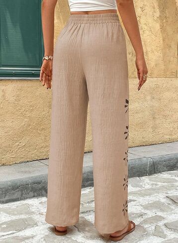 EVALESS Womens Beach Pants Summer Boho Drawstring Elastic Waist Hollow Out Textured Wide Leg Vacation Clothes in Saudi Arabia