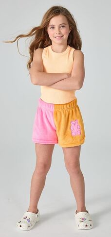 iscream Big Girls Silky Soft Embroidered Accent Plush Fleece Shorts - Bold Color Block Collection in Saudi Arabia