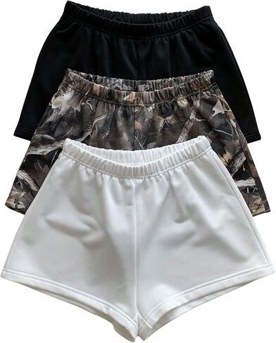 Girl's 3 Packs Elastic Waist Mini Camo Shorts Mid Rise Athletic Shorts in Saudi Arabia