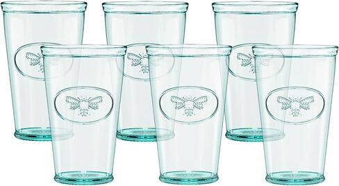 أميسي هوم روستر هيبال جلاس | 16 أونصة | صناعة إيطالية، زجاج معاد تدويره مع صبغة خضراء | كوب للشرب بتصميم منقوش للمياه والعصير والكوكتيلات (مجموعة من 6) in Kuwait