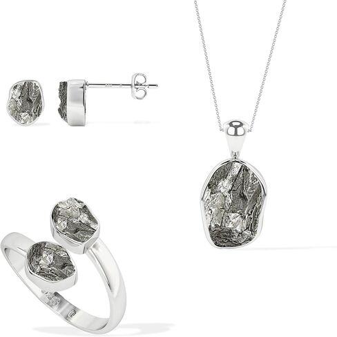 Meteorite Rough Shape Jewelry Set in Sterling Silver – Natural Gemstone Jewelry Gift for Women (Free Size) in Saudi Arabia