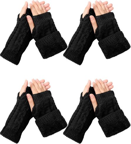 Shihanee 4 Pairs Winter Fleece Lined Fingerless Gloves for Women Warm Half Finger Gloves Arm Warmer Wrist Mitten Cold Weather in Saudi Arabia