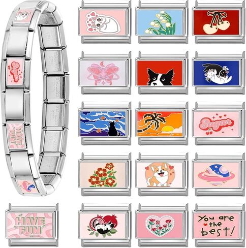 papasgix 11Pcs Italian Charms, 10mm*9mm Silver Italian Charm Bracelet Link Multiple Patterns DIY Jewelry Gifts in Saudi Arabia