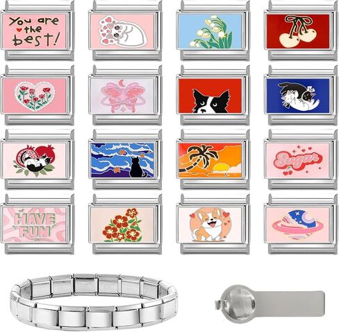 papasgix 11Pcs Italian Charms, 10mm*9mm Silver Italian Charm Bracelet Link Multiple Patterns DIY Jewelry Gifts in Saudi Arabia