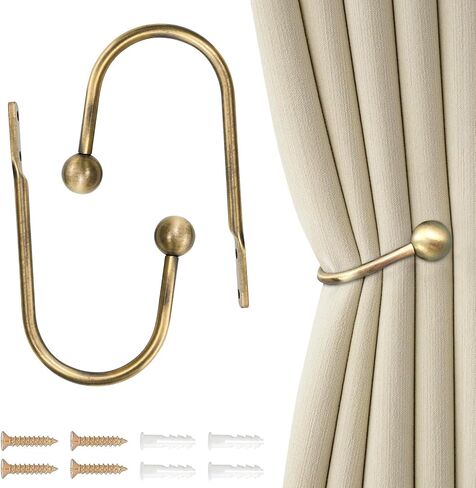 Curtain Tie Backs Hooks, 2 Pcs Metal Curtain Holdbacks, Retro U-Shaped Wall Mounted Curtain Tieback Decorative Drapery Holder with Screws for Bedroom Fixed Curtain or Hanging Items in Saudi Arabia