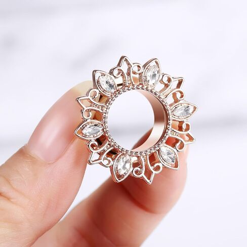 Ear Tunnels Gauges, 2PCS Stainless Steel Tunnel Set Hollow Flower with Cubic Zirconia Tunnel Plugs Screw Fit Ear Gauges 00G Ear Piercing Jewelry in Kuwait