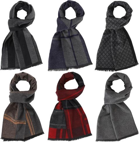 6 Pcs Men's Winter Warm Scarf, Soft Winter Scarf for Men, Long Cashmere Feel Scarves Bulk in Saudi Arabia
